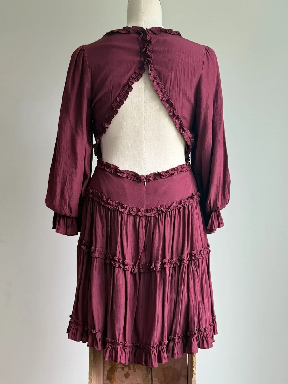 Mustard Seed Ruffle Tiered V-Neck Dress - Wine